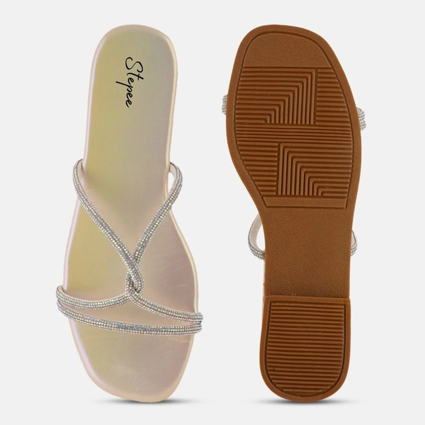 Stepee Trendy & Fancy Elegant Look Criss Cross Strap Flat Sandal for Women - 38, Gold