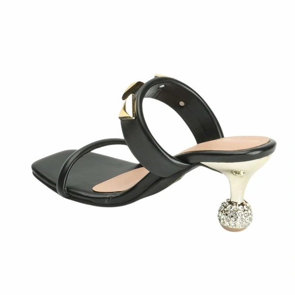 Stepee Elegant & Trendy western- embellished Upper Open Back Slip on Open Toe Block Heel Sandal for Women - 38, Black