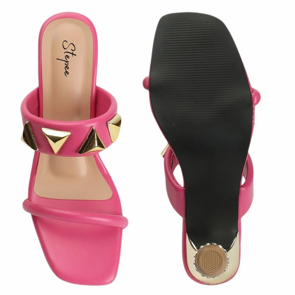 Stepee Elegant & Trendy western- embellished Upper Open Back Slip on Open Toe Block Heel Sandal for Women - 39, Pink