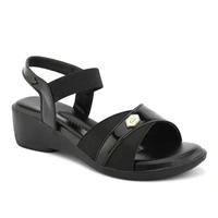 Stepee Elegant & Trendy Open Toe Sling Back Ankle Strap Wedge Sandal for Women - 39, Black