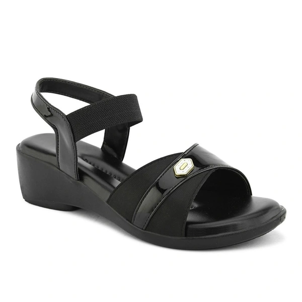 Stepee Elegant & Trendy Open Toe Sling Back Ankle Strap Wedge Sandal for Women - 39, Black
