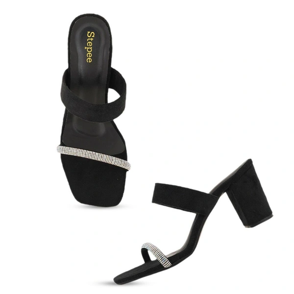 Stepee Casual & Trendy Open Toe Slip on Style Open Back Block Heel Fashion Sandal for Women - 38, Black