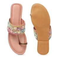 Stepee Casual & Stylish One Toe Slip on Kolhapuri Toe Ring Style Open Back Fashion Slipper Flat Sandal for Women - 41, Pink