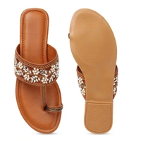 Stepee Casual & Stylish One Toe Slip on Kolhapuri Toe Ring Style Open Back Fashion Slipper Flat Sandal for Women - 40, Tan