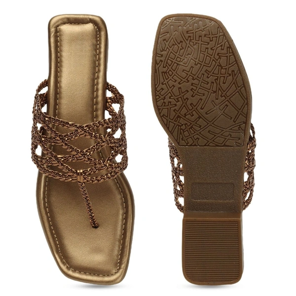 Stepee Casual & Stylish Open Toe Slip on Style Open Back Fashion Slipper Flat Sandal for Women - 38, Copper