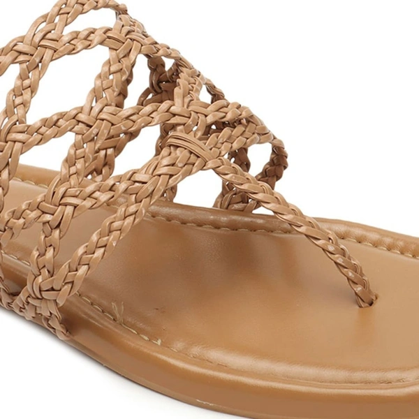 Stepee Casual & Stylish Open Toe Slip on Style Open Back Fashion Slipper Flat Sandal for Women - 37, Tan