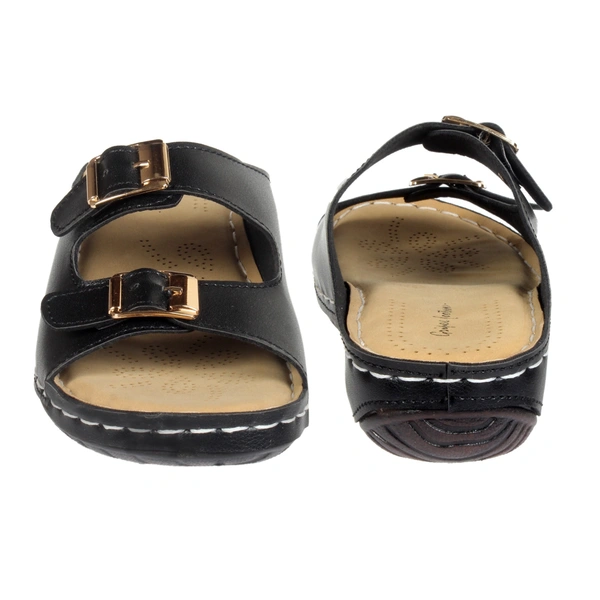 Stepee Casual & Fancy Flats Slip on Open Toe Fashion Flat Comfort Slipper for Women - 39, Black