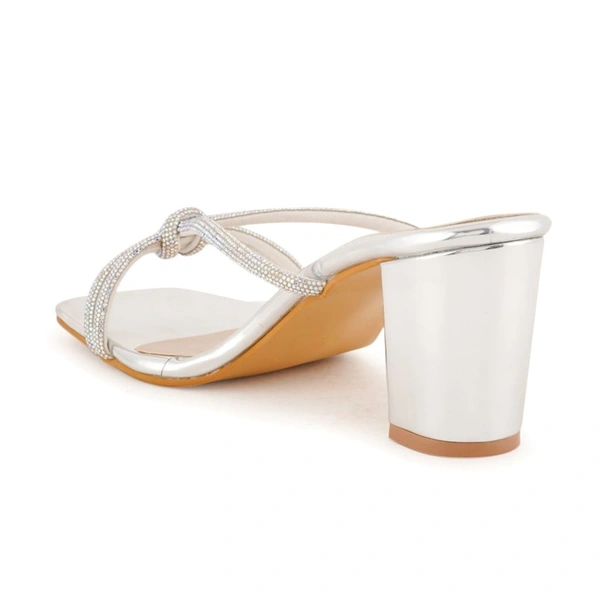 Stepee Casual & Stylish Open Toe Slip on Style Open Back Block Heel Fashion Sandal for Women - 39, Silver