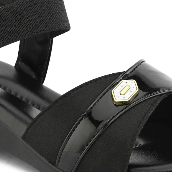 Stepee Elegant & Trendy Open Toe Sling Back Ankle Strap Wedge Sandal for Women - 39, Black