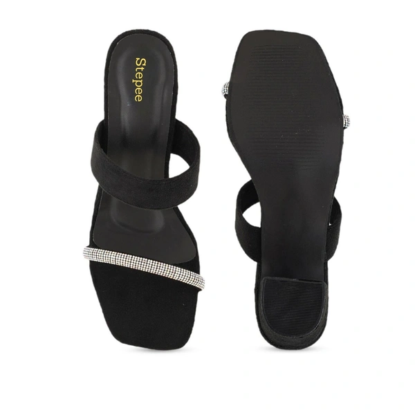Stepee Casual & Trendy Open Toe Slip on Style Open Back Block Heel Fashion Sandal for Women - 38, Black