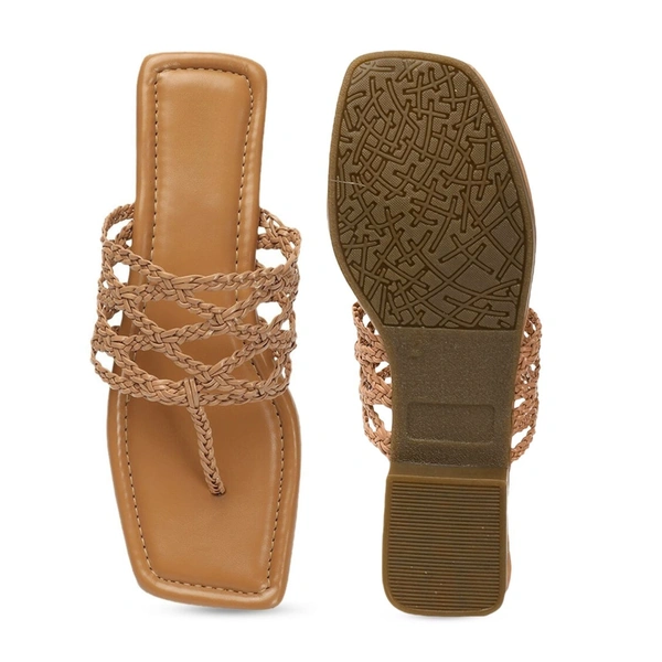 Stepee Casual & Stylish Open Toe Slip on Style Open Back Fashion Slipper Flat Sandal for Women - 37, Tan