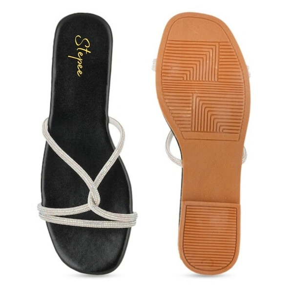 Stepee Trendy & Fancy Elegant Look Criss Cross Strap Flat Sandal for Women - 39, Black