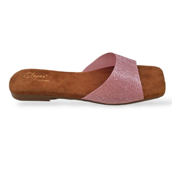 Stepee Casual Flats Open Back Slip on Open Toe Sliders Flat Sandal for Women - 38, Pink