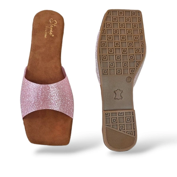 Stepee Casual Flats Open Back Slip on Open Toe Sliders Flat Sandal for Women - 38, Pink