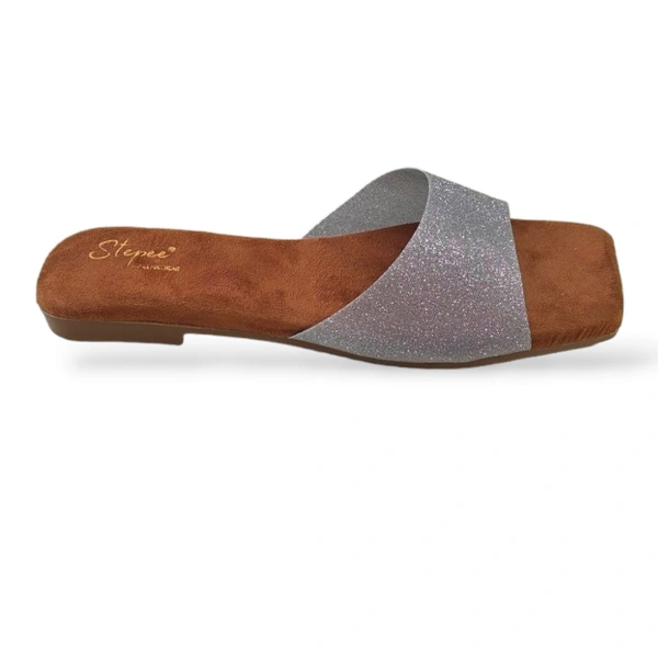 Stepee Casual Flats Open Back Slip on Open Toe Sliders Flat Sandal for Women - 36, Silver
