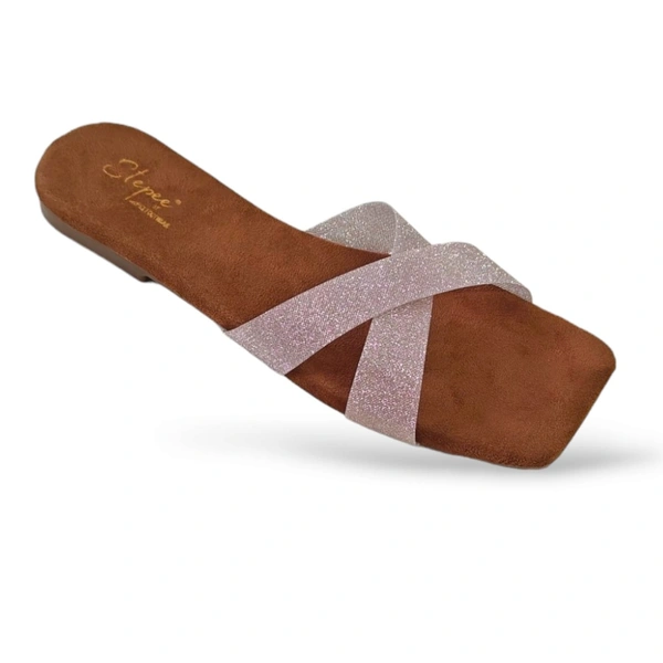 Stepee Casual Flats Open Back Slip on Open Toe Cross Strap Sliders Flat Sandal for Women - 36, Gold