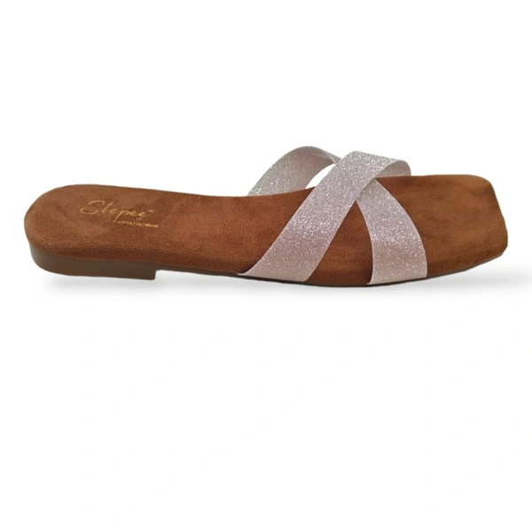 Stepee Casual Flats Open Back Slip on Open Toe Cross Strap Sliders Flat Sandal for Women - 36, Gold