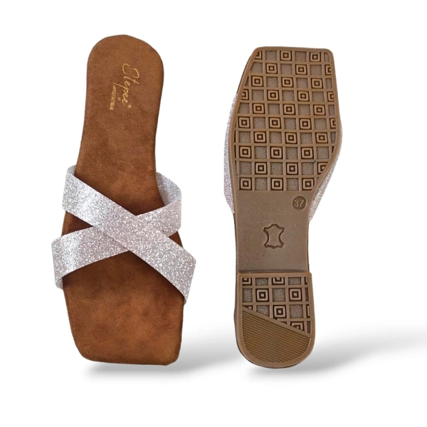 Stepee Casual Flats Open Back Slip on Open Toe Cross Strap Sliders Flat Sandal for Women - 36, Gold
