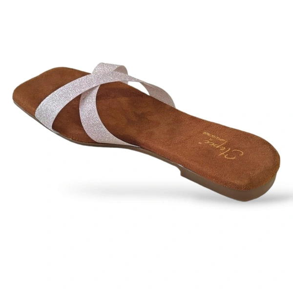 Stepee Casual Flats Open Back Slip on Open Toe Cross Strap Sliders Flat Sandal for Women - 36, Gold