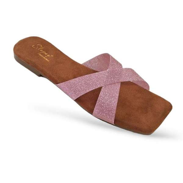 Stepee Casual Flats Open Back Slip on Open Toe Cross Strap Sliders Flat Sandal for Women - 37, Pink