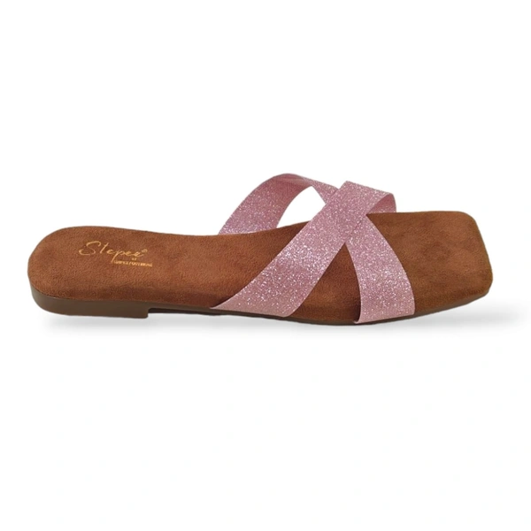 Stepee Casual Flats Open Back Slip on Open Toe Cross Strap Sliders Flat Sandal for Women - 37, Pink