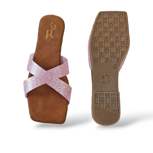 Stepee Casual Flats Open Back Slip on Open Toe Cross Strap Sliders Flat Sandal for Women - 37, Pink
