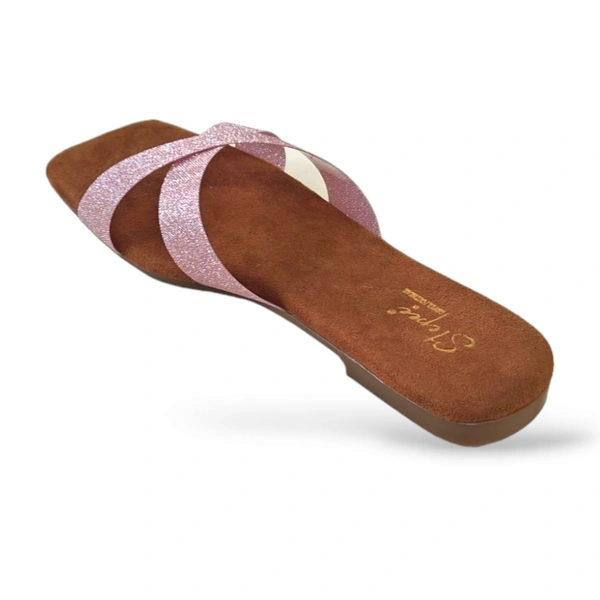 Stepee Casual Flats Open Back Slip on Open Toe Cross Strap Sliders Flat Sandal for Women - 37, Pink