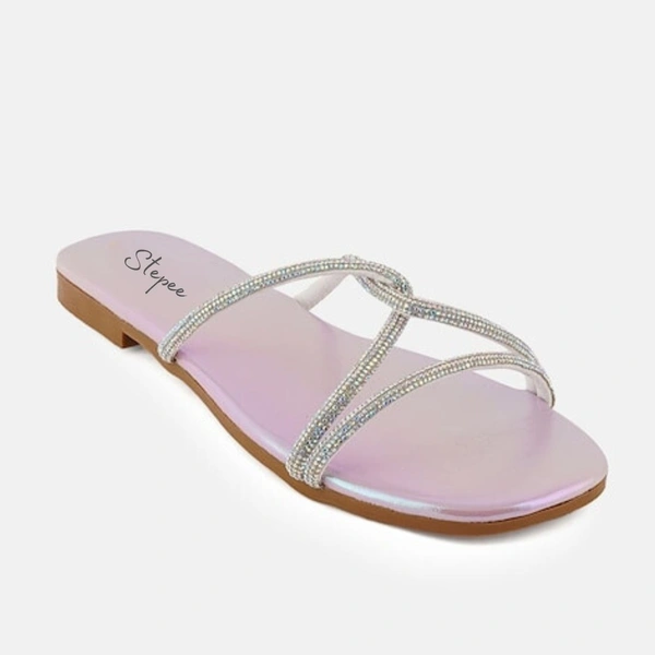 Stepee Trendy & Fancy Elegant Look Criss Cross Strap Flat Sandal for Women - 38, Pink