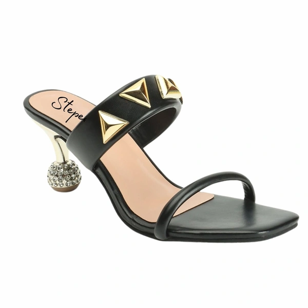 Stepee Elegant & Trendy western- embellished Upper Open Back Slip on Open Toe Block Heel Sandal for Women - 38, Black