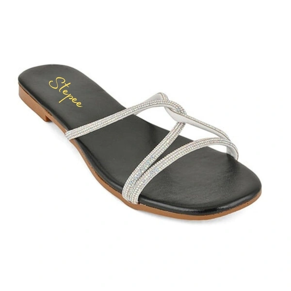 Stepee Trendy & Fancy Elegant Look Criss Cross Strap Flat Sandal for Women - 39, Black