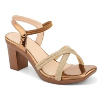 Stepee Casual & Fancy Embellished Party Wear Open Toe Block Heel Sandal with Slingback Ankle Strap for women - 38, Copper