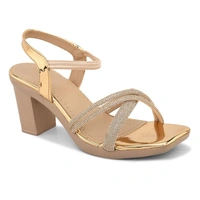 Stepee Casual & Fancy Embellished Party Wear Open Toe Block Heel Sandal with Slingback Ankle Strap for women - 38, Gold
