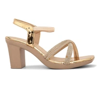 Stepee Casual & Fancy Embellished Party Wear Open Toe Block Heel Sandal with Slingback Ankle Strap for women - 38, Gold