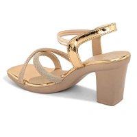 Stepee Casual & Fancy Embellished Party Wear Open Toe Block Heel Sandal with Slingback Ankle Strap for women - 38, Gold