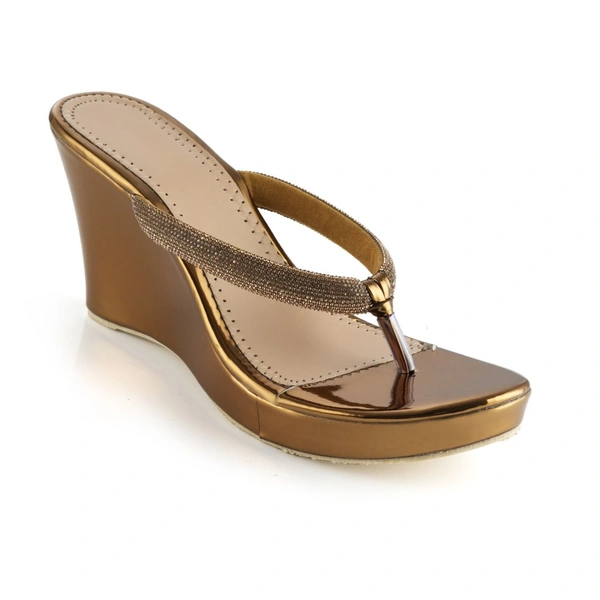 Stepee Casual & Fancy Embellished T-strap Open Toe Slip on Open Back Platform Heel Sandal for Women - 36, Copper