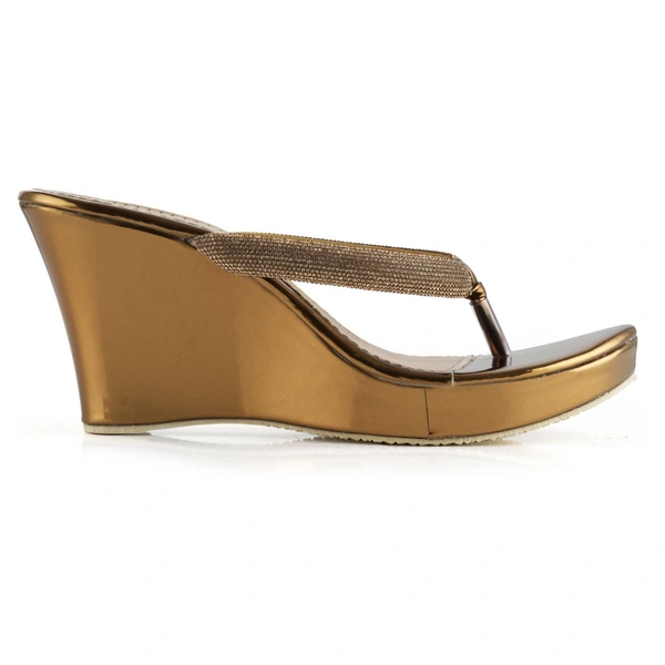 Stepee Casual & Fancy Embellished T-strap Open Toe Slip on Open Back Platform Heel Sandal for Women - 36, Copper