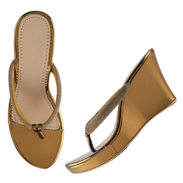 Stepee Casual & Fancy Embellished T-strap Open Toe Slip on Open Back Platform Heel Sandal for Women - 36, Copper