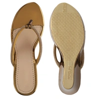 Stepee Casual & Fancy Embellished T-strap Open Toe Slip on Open Back Platform Heel Sandal for Women - 36, Copper
