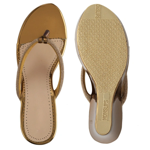Stepee Casual & Fancy Embellished T-strap Open Toe Slip on Open Back Platform Heel Sandal for Women - 36, Copper