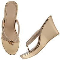 Stepee Casual & Fancy Embellished T-strap Open Toe Slip on Open Back Platform Heel Sandal for Women - 41, Gold