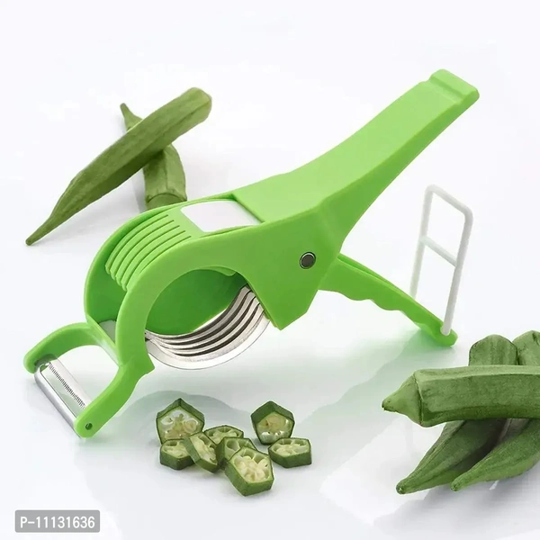 Canberry 2-in-1 Peeler Slicer Plastic Multi-use, Banana, Cucumber, Carrot Cutter, Fruit Vegetable, Salad Shredder, Cutters 5 Stainless Steel Blades for Kitchen - Green