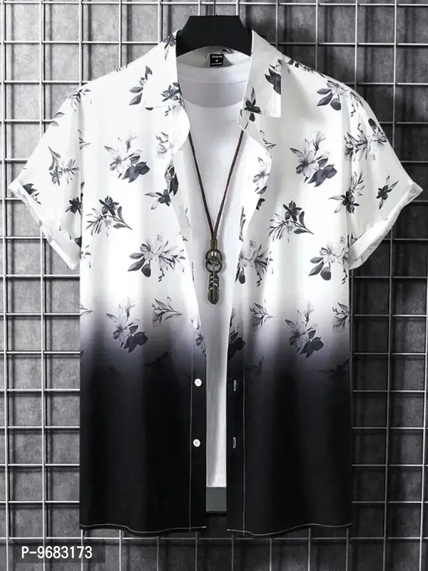 Men Regular Fit Floral Print Cut Away Collar Casual Shirt  - Black, Small