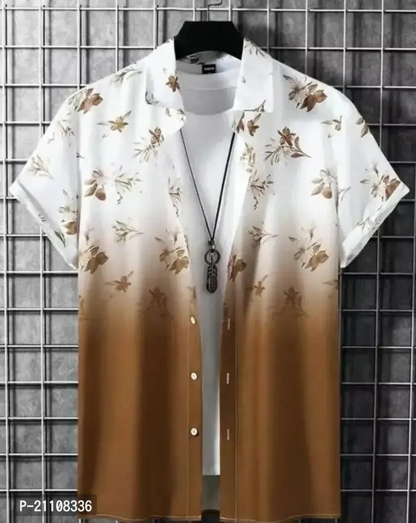 Men Regular Fit Floral Print Cut Away Collar Casual Shirt  - Brown, Extra Large