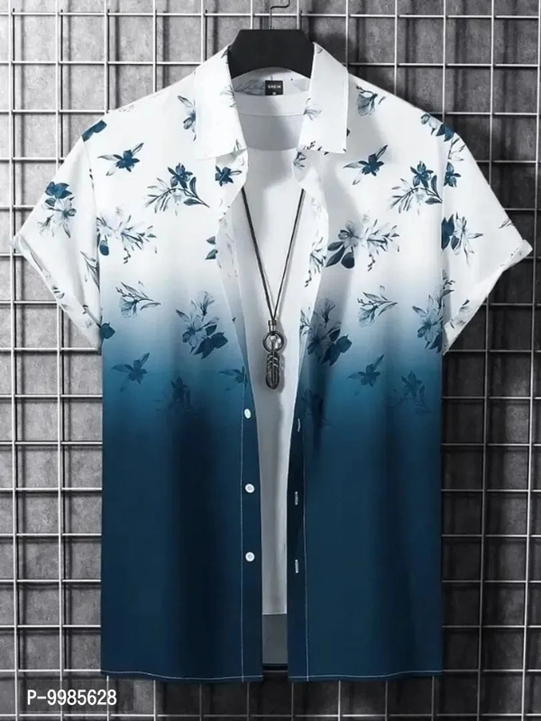 Men Regular Fit Floral Print Cut Away Collar Casual Shirt  - Resolution Blue, Extra Large