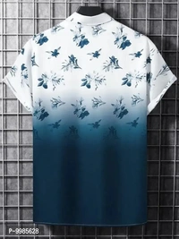 Men Regular Fit Floral Print Cut Away Collar Casual Shirt  - Resolution Blue, Large