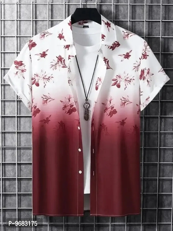 Men Regular Fit Floral Print Cut Away Collar Casual Shirt  - Maroon, Large