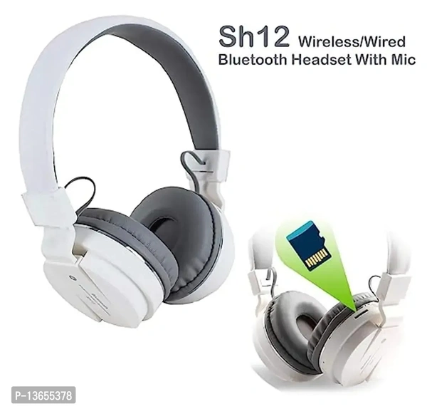 Stonx SH-12 Wireless Bluetooth Over The Ear Headphone with Mic - White