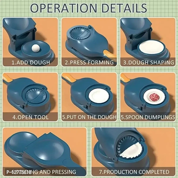 2 in 1 Dumpling Samosa Maker Ghughra Momos Maker Machine, Dumpling Skin Press Mould for Momos Making, Dumpling Maker Mould Machine, Dumpling Making Tool - Regal Blue