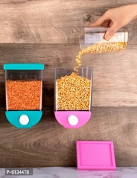 Useful Plastic Push Button Wall Mounted Storage Container(Pack Of 2, 1100 ml each) - Cerulean