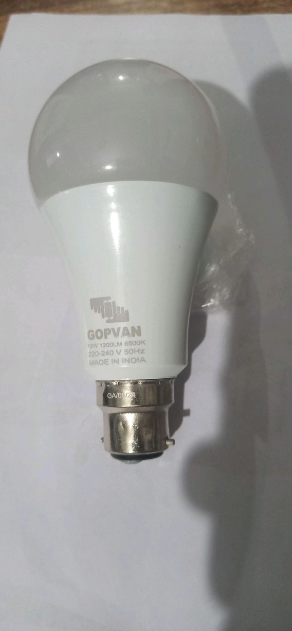 Gopvan 12W High Glow LED bulb| 180-degree wide beam angle| Voltage surge protection up to 4 kV| 6500K, Cool White| B22d base| Made in India| - White